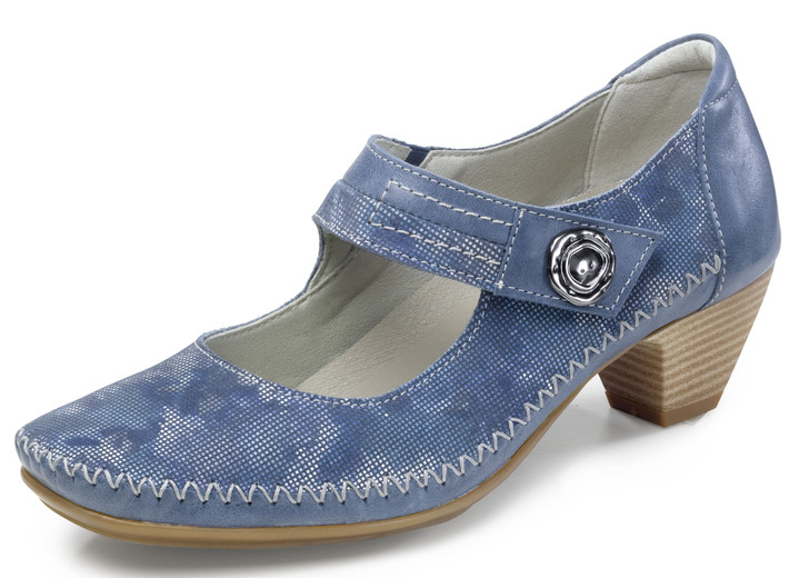 Komfortschuhe - ELENA EDEN Mokassin-Pumps mit glänzender Prägung, in Größe 036 bis 042, in Farbe JEANS Ansicht 1