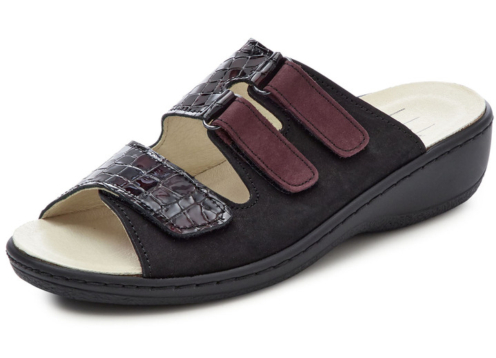 Komfortschuhe - ELENA EDEN, bequeme Damen-Pantoletten, Weite H, mt herausnehmbarem Fußbett, in Größe 036 bis 042, in Farbe SCHWARZ-BORDEAUX Ansicht 1