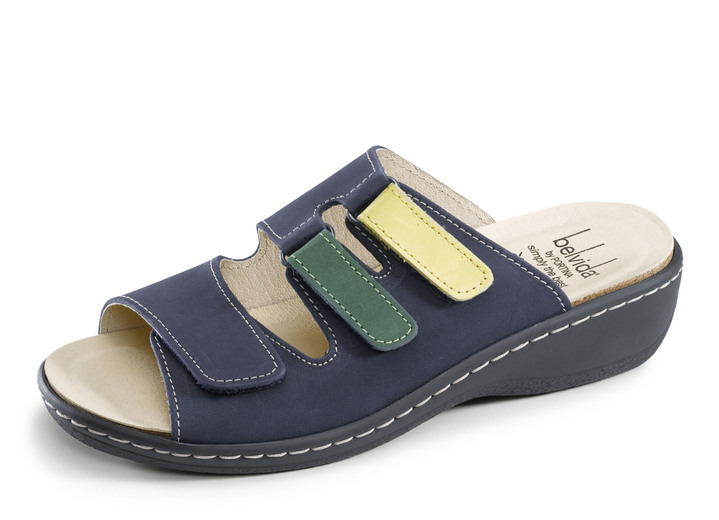 Komfortschuhe - ELENA EDEN, bequeme Damen-Pantoletten, Weite H, mt herausnehmbarem Fußbett, in Größe 036 bis 042, in Farbe MARINE-BUNT Ansicht 1
