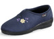Hausschuhe - Klassische Damen-Hausschuhe, Weite H, mit Stickereizier, in Größe 036 bis 041, in Farbe MARINE