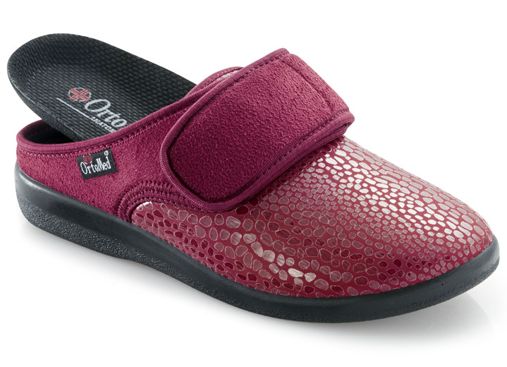 Hausschuhe - Pantoffel aus Elastik und Veloursmaterial, in Größe 036 bis 041, in Farbe BORDEAUX Ansicht 2