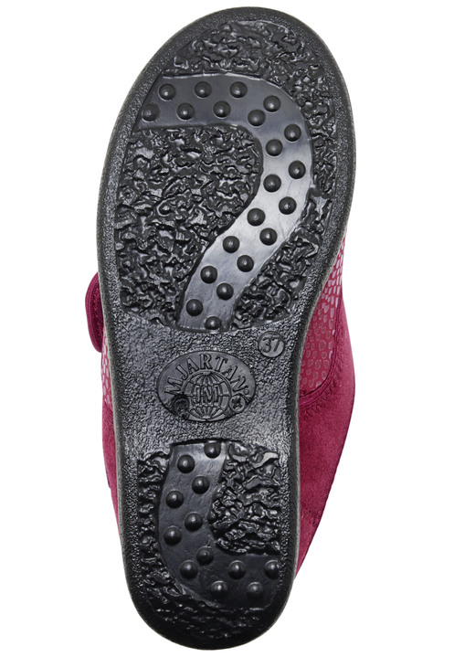 Hausschuhe - Pantoffel aus Elastik und Veloursmaterial, in Größe 036 bis 041, in Farbe BORDEAUX Ansicht 4