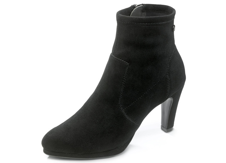 - Caprice Stiefelette aus elastischem Veloursmaterial, in Größe 3 1/2 bis 8, in Farbe SCHWARZ
