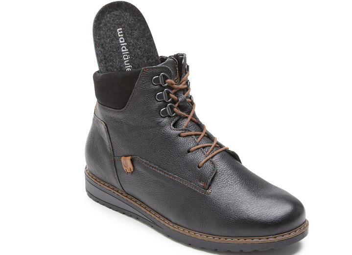 Komfortschuhe - Waldläufer Schnür-Stiefelette mit Warmfutter aus reiner Baumwolle, in Größe 4 1/2 bis 9, in Farbe SCHWARZ Ansicht 2