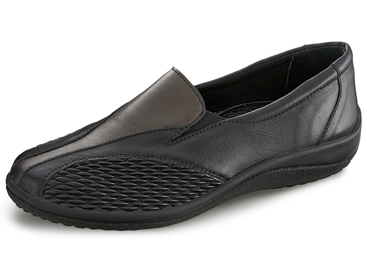 Komfortschuhe - ELENA EDEN, bequeme Damen-Slipper, Weite G, mit herausnehmbarem Fußbett Komfortschuhe - ELENA EDEN, bequeme Damen-Slipper, Weite G, mit herausnehmbarem Fußbett, in Größe 035 bis 042, in Farbe SCHWARZ-BRONZE