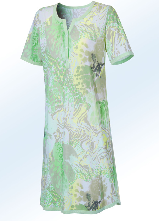 Nachthemden - Nachthemd, knielang mit Knopfleiste, in Größe 036 bis 054, in Farbe MINT-BUNT Ansicht 2