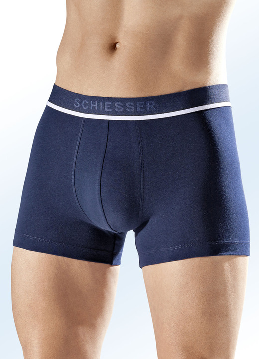 Unterwäsche - Schiesser Dreierpack Pants mit Elastikbund, in Größe 004 bis 008, in Farbe 1X MARINE, 1X ROT, 1X GRAU MELIERT Ansicht 1