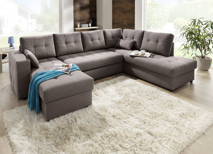 Polstermöbel - Polstermöbel mit Bettfunktion Ansicht 4 Polstermöbel - Polstermöbel mit Bettfunktion, in Farbe GRAU, in Ausführung Wohnlandschaft 160x302x198 cm Ansicht 4