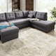 Polstermöbel - Polstermöbel mit Bettfunktion – Farbe GRAU – Ansicht 1 Polstermöbel - Polstermöbel mit Bettfunktion, in Farbe GRAU, in Ausführung Wohnlandschaft 160x302x198 cm – Farbe GRAU – Ansicht 1