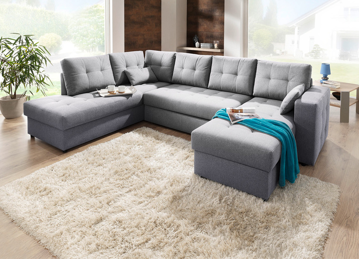 Polstermöbel - Polstermöbel mit Bettfunktion Ansicht 34 Polstermöbel - Polstermöbel mit Bettfunktion, in Farbe GRAU, in Ausführung Wohnlandschaft 160x302x198 cm Ansicht 34