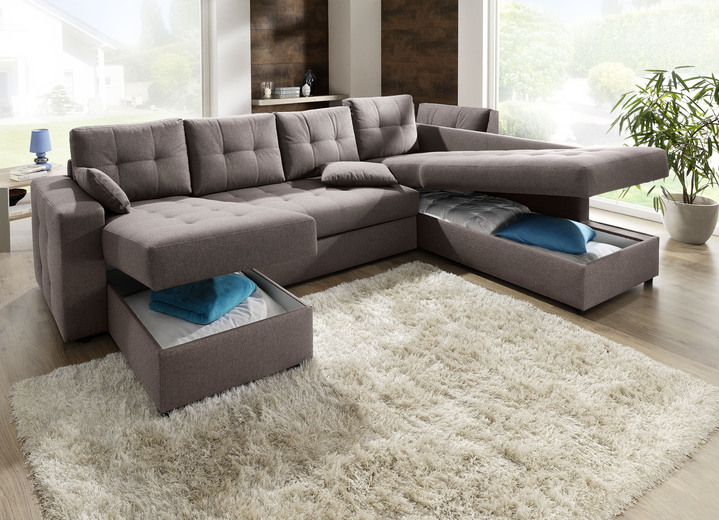 Polstermöbel - Polstermöbel mit Bettfunktion Ansicht 5 Polstermöbel - Polstermöbel mit Bettfunktion, in Farbe GRAU, in Ausführung Wohnlandschaft 160x302x198 cm Ansicht 5