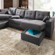 Polstermöbel - Polstermöbel mit Bettfunktion – Farbe GRAU – Ansicht 5 Polstermöbel - Polstermöbel mit Bettfunktion, in Farbe GRAU, in Ausführung Wohnlandschaft 160x302x198 cm – Farbe GRAU – Ansicht 5