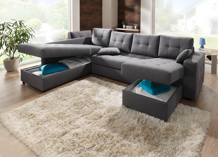 Polstermöbel - Polstermöbel mit Bettfunktion Ansicht 26 Polstermöbel - Polstermöbel mit Bettfunktion, in Farbe GRAU, in Ausführung Wohnlandschaft 160x302x198 cm Ansicht 26