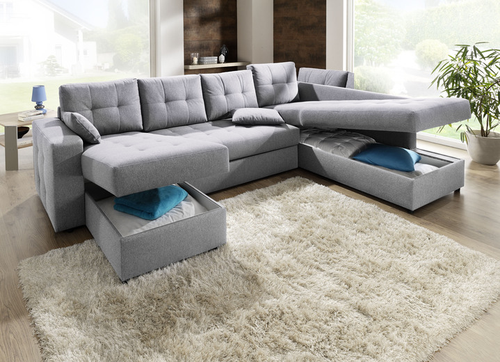 Polstermöbel - Polstermöbel mit Bettfunktion Ansicht 11 Polstermöbel - Polstermöbel mit Bettfunktion, in Farbe GRAU, in Ausführung Wohnlandschaft 160x302x198 cm Ansicht 11