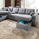 Polstermöbel - Polstermöbel mit Bettfunktion – Farbe SILBER – Ansicht 8 Polstermöbel - Polstermöbel mit Bettfunktion, in Farbe GRAU, in Ausführung Wohnlandschaft 160x302x198 cm – Farbe SILBER – Ansicht 8