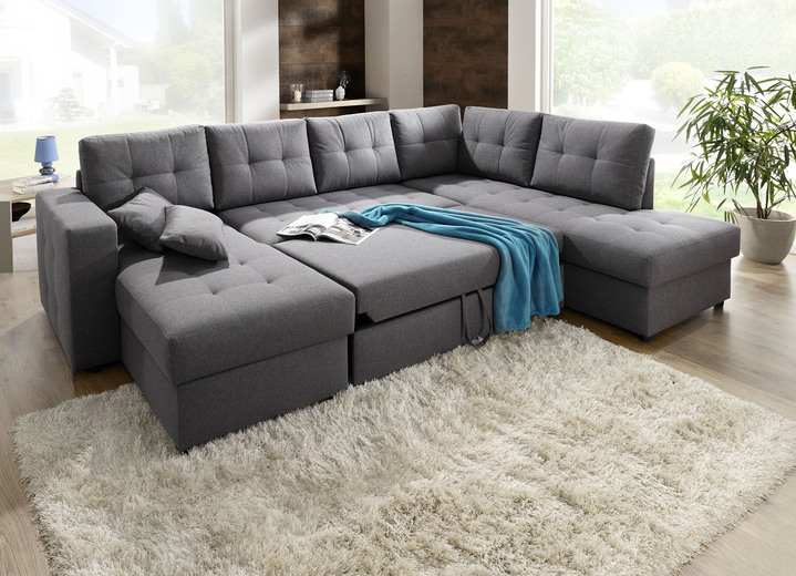Polstermöbel - Polstermöbel mit Bettfunktion Ansicht 3 Polstermöbel - Polstermöbel mit Bettfunktion, in Farbe GRAU, in Ausführung Wohnlandschaft 160x302x198 cm Ansicht 3