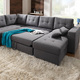 Polstermöbel - Polstermöbel mit Bettfunktion – Farbe GRAU – Ansicht 6 Polstermöbel - Polstermöbel mit Bettfunktion, in Farbe GRAU, in Ausführung Wohnlandschaft 160x302x198 cm – Farbe GRAU – Ansicht 6