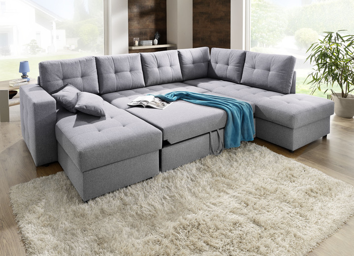 Polstermöbel - Polstermöbel mit Bettfunktion Ansicht 12 Polstermöbel - Polstermöbel mit Bettfunktion, in Farbe GRAU, in Ausführung Wohnlandschaft 160x302x198 cm Ansicht 12