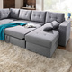 Polstermöbel - Polstermöbel mit Bettfunktion – Farbe SILBER – Ansicht 9 Polstermöbel - Polstermöbel mit Bettfunktion, in Farbe GRAU, in Ausführung Wohnlandschaft 160x302x198 cm – Farbe SILBER – Ansicht 9