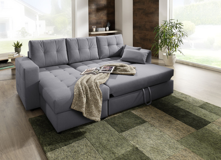 Polstermöbel - Polstermöbel mit Bettfunktion Ansicht 24 Polstermöbel - Polstermöbel mit Bettfunktion, in Farbe GRAU, in Ausführung Wohnlandschaft 160x302x198 cm Ansicht 24