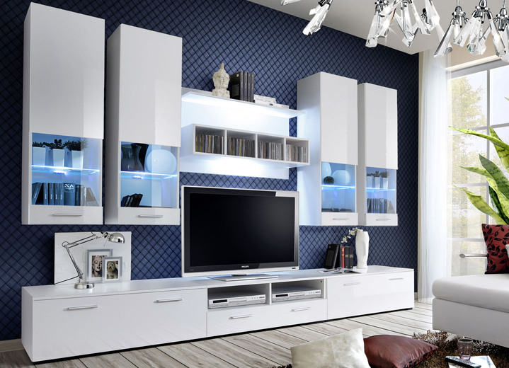 Wohnwände - Moderne Wohnwand mit LED-Beleuchtung, in Farbe WEISS Ansicht 1