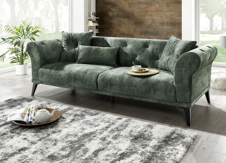 Schlafsofas - Stilvolles Schlafsofa mit Dekokissen, in Farbe DUNKELGRÜN Ansicht 1