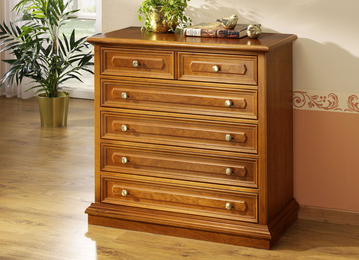 Sideboards & Kommoden - Teilmassive Kommode mit Echtholzfurnier, in Farbe KIRSCHBAUM, in Ausführung Kommode mit 5 Schubladen, schmal Ansicht 1