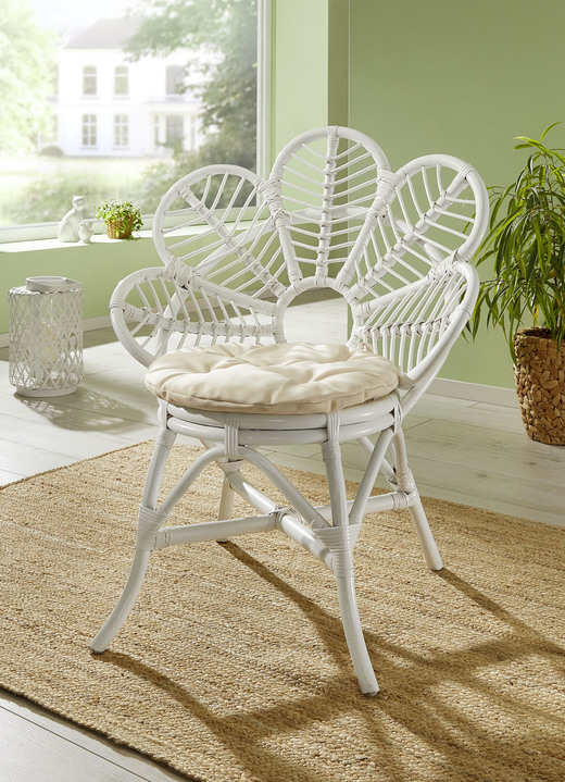 TV- & Relaxsessel - Rattan-Sessel mit Sitzkissen aus handgeflochtenem Rattanrohr, in Farbe WEIß