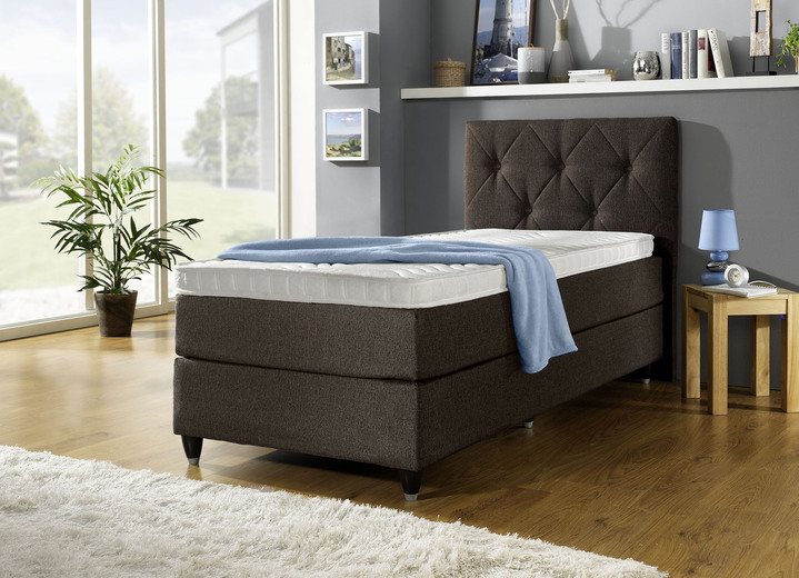 Betten - Boxspringbett mit gepolstertem Kopfteil, in Farbe BRAUN Ansicht 1