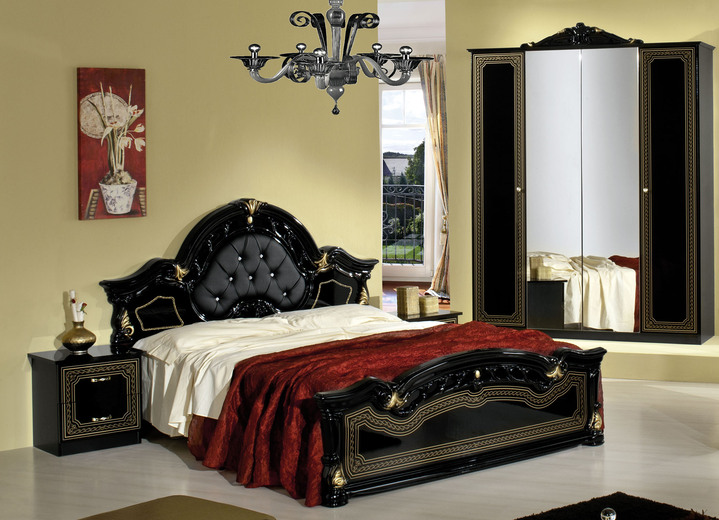 Komplett-Schlafzimmer - Schlafzimmer-Set, 4-teilig, mit Hochglanz-Oberfläche, in Farbe SCHWARZ-GOLD, in Ausführung Set mit 4-türigem Kleiderschrank Ansicht 1