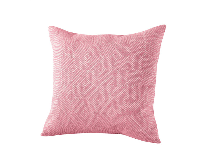 Kissenbezüge - Hochwertige, jacquard-gewebte Kissenbezüge, in Größe 105 (Kissenbezug, 40x40 cm) bis 110 (Kissenbezug, 50x50 cm), in Farbe ROSÉ, in Ausführung Raute groß Ansicht 1