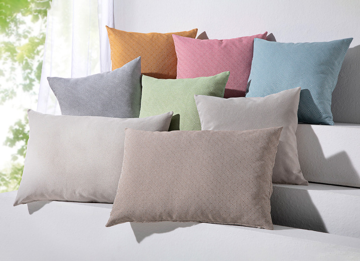 - Hochwertige, jacquard-gewebte Kissenbezüge, in Größe 105 (Kissenbezug, 40x40 cm) bis 110 (Kissenbezug, 50x50 cm), in Farbe ORANGE, in Ausführung Raute groß Ansicht 3