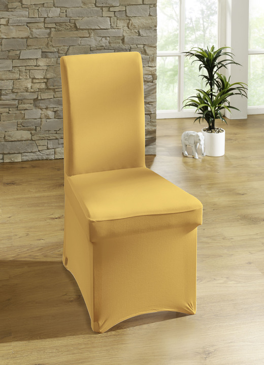 - Stuhlbezug und Stuhlhusse mit optimaler Passform, in Größe 106 (Stuhlbezug, 2er-Pack) bis 112 (Stuhlhusse), in Farbe GOLD