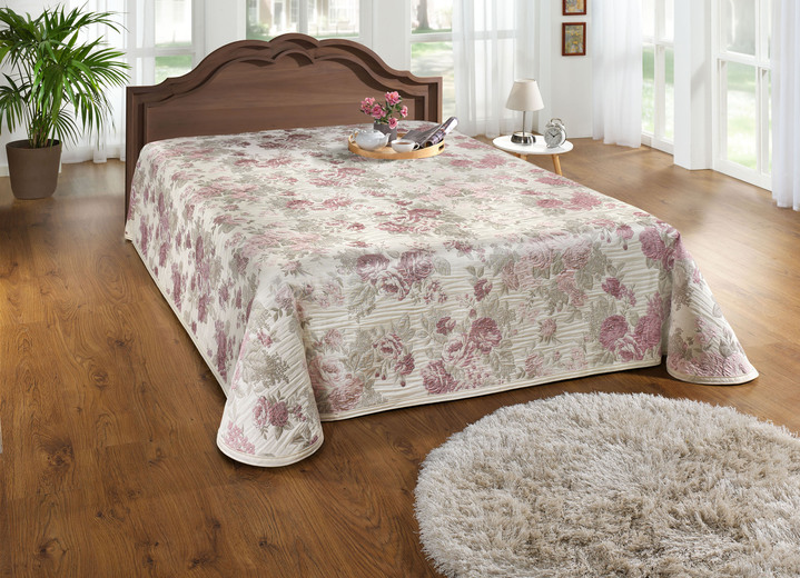 Tagesdecken - Tagesdecke mit aufwendiger Steppung , in Größe 873 (für Einzelbett, 138x210 cm) bis 906 (für franz. Bett, 220x250 cm), in Farbe ROSÉ Ansicht 1