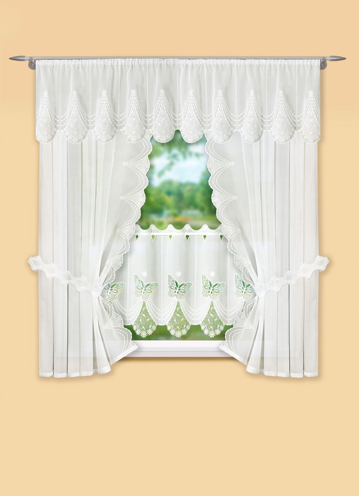 Landhaus & Küche - Kurzstore mit Schmetterlings-Motiv, in Größe 822 (H35xB 96 cm) bis 856 (H63xB 96 cm), in Farbe ECRU Ansicht 2