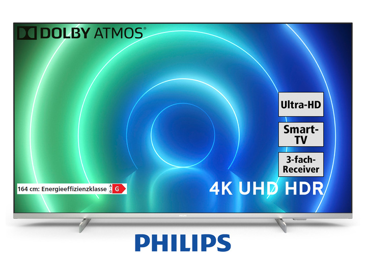 Fernseher - Philips 4K-Ultra-HD-Smart-LED-Fernseher, in Farbe SILBER Ansicht 1