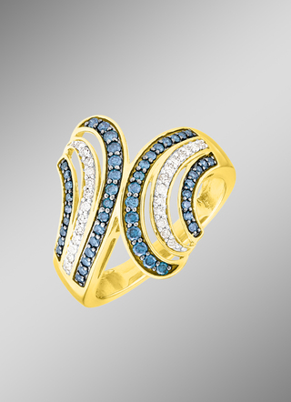 Toller Damenring mit weißen und blauen Diamanten