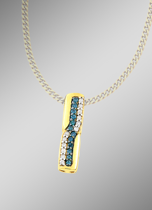 mit Diamanten - Entzückender Anhänger mit weißen und blauen Brillanten, in Farbe