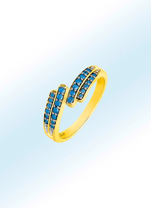 - Funkelnder Damenring mit blauen Diamanten, in Größe 160 bis 220, in Farbe