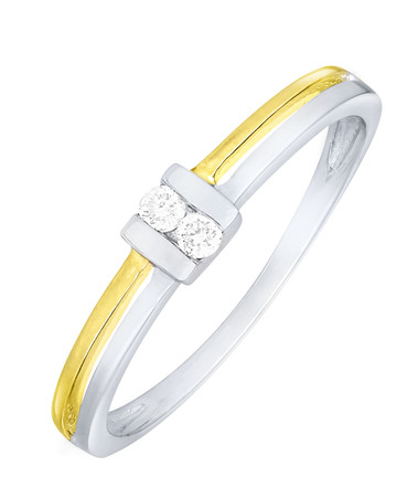 Eleganter Damenring in Bicolor mit 2 Brillanten