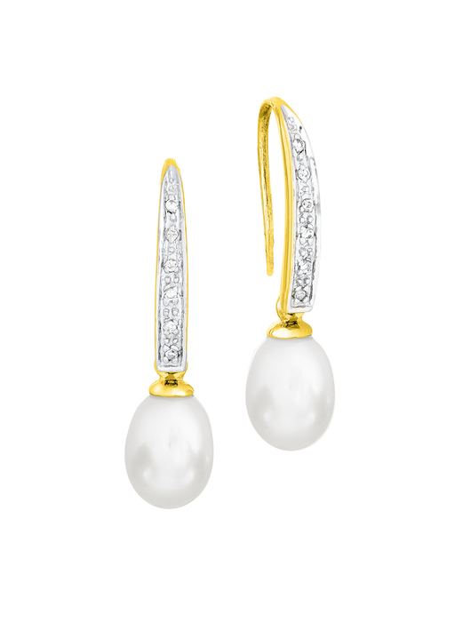 - Ohrhaken mit Diamanten und Süßwasser-Zuchtperle, in Farbe  Ansicht 2