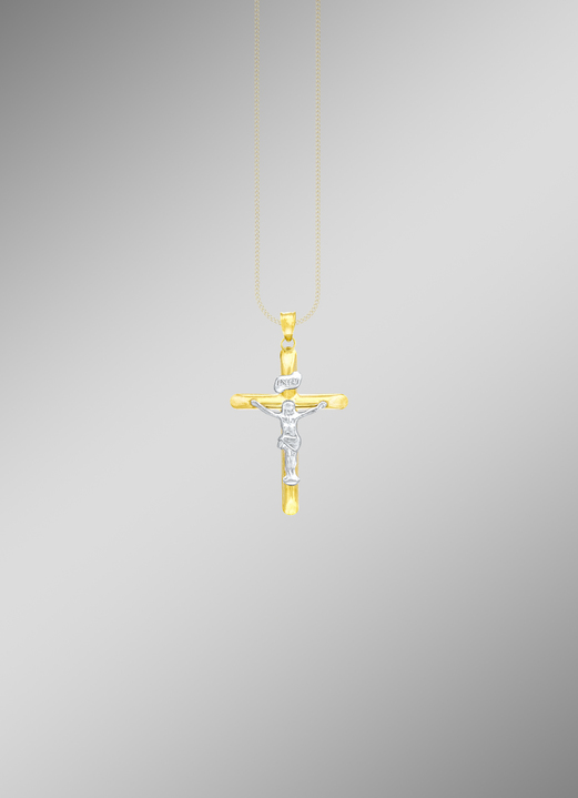 ohne Steine / mit Zirkonia - Klassischer Kreuz Anhänger mit Korpus, in Farbe  Ansicht 1