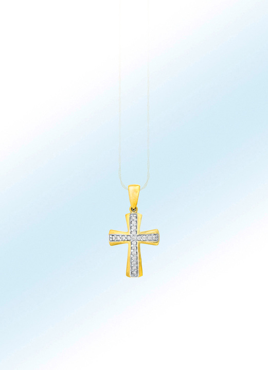 ohne Steine / mit Zirkonia - Klassischer Kreuz-Anhänger , in Farbe