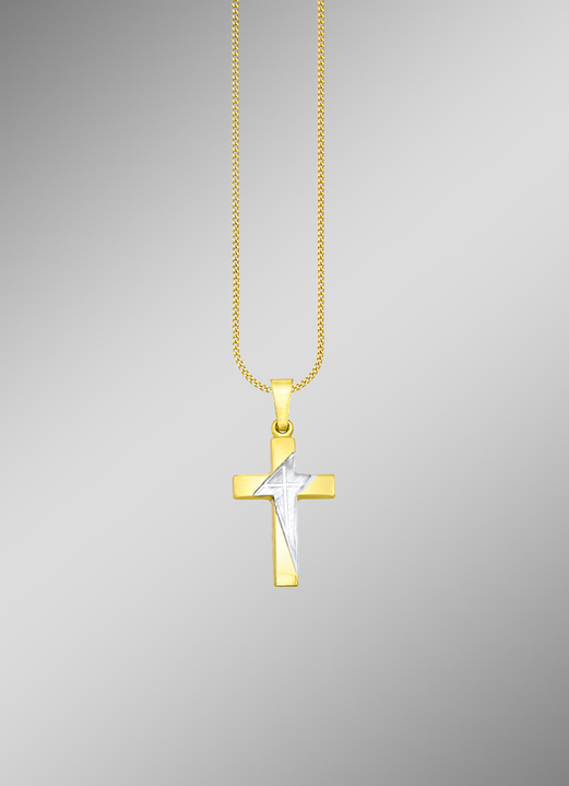 ohne Steine / mit Zirkonia - Klassischer Kreuz-Anhänger, in Farbe  Ansicht 1
