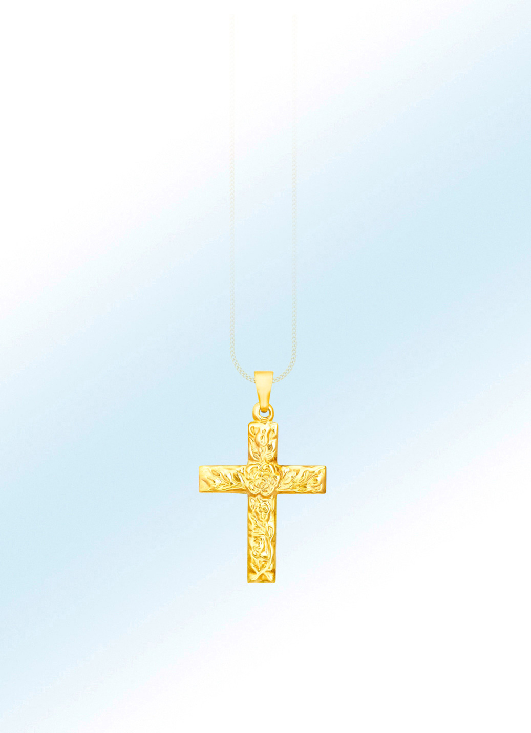 ohne Steine / mit Zirkonia - Klassischer Kreuz-Anhänger mit Struktur, in Farbe  Ansicht 3