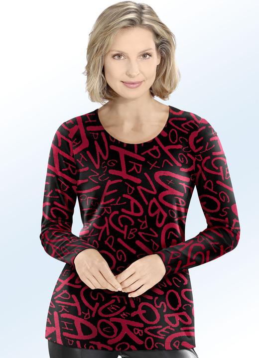 Damenmode - Pullover mit Jacquard-Dessin, in Farbe SCHWARZ-ROT