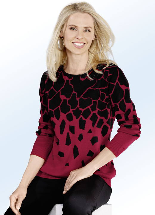 Pullover - Pullover in Jacquard-Dessin Pullover - Pullover in Jacquard-Dessin, in Größe 036 bis 052, in Farbe ROT-SCHWARZ