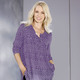 Tuniken - Shirt-Tunika mit hübscher Fältelung, in Größe 036 bis 054, in Farbe LILA-WEISS