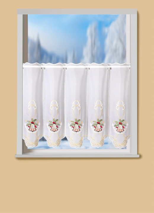 Klassisch - Kurzstore mit Stangendurchzug, in Größe 661 (H30xB 95 cm) bis 876 (H50xB160 cm), in Farbe WEISS-BUNT Ansicht 1