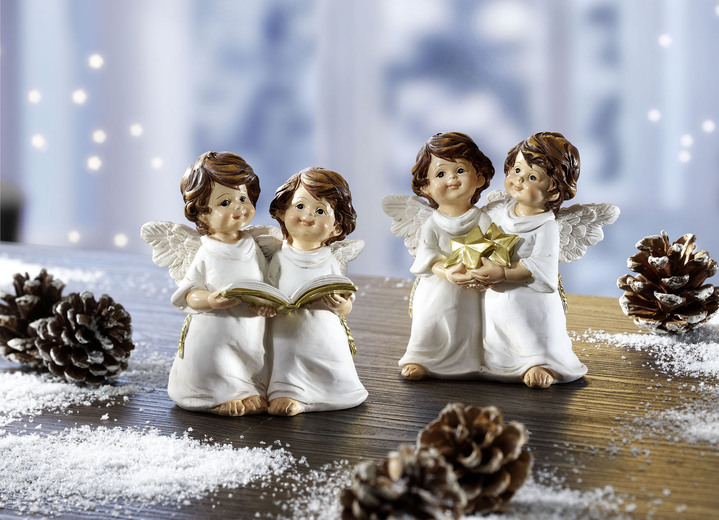 Weihnachtliche Dekorationen - Engelpaar aus Polyresin, 2er-Set, in Farbe WEISS-GOLD
